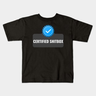 Certified Shitbox - Black Label With Blue Checkbox And Black Text Circle Design Kids T-Shirt